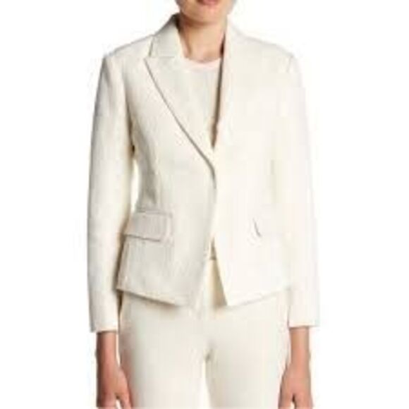 🔥NWT women’s THEORY off white Caiden tweed one button blazer jacket size 6